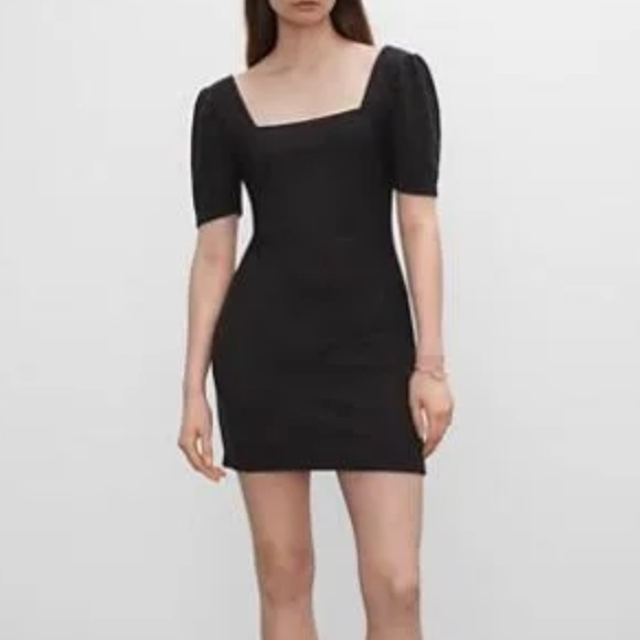 Club Monaco Ribbed Puff Sleeves Square Neck Mini Dress Size XS - Picture 1 of 6